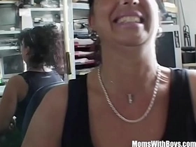 Office affair with a mature brunette MILF and her son