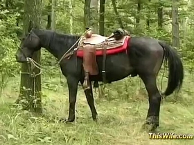 A married woman indulges in a threesome in the woods