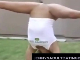 Amateur teen engages in gymnastics while naked