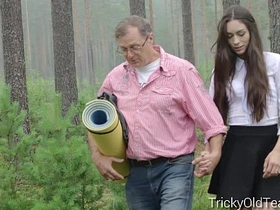 Old teacher seduces and has sex with young student in the classroom