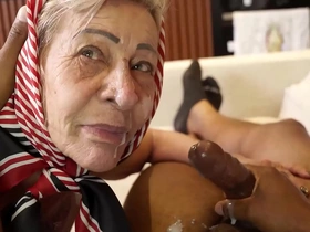 Elderly woman prepared for black cock penetration in taboo anal encounter