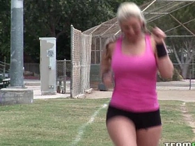 A stunning blonde with ample bosom gets vigorously penetrated following her exercise routine