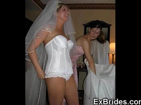 Sexy married brides show off their upskirts in lingerie