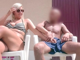 Amateur handjob turns into public cum with aggressive neighbor