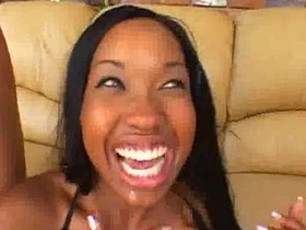 Two black men pleasure Angel Eyes in hardcore and anal action