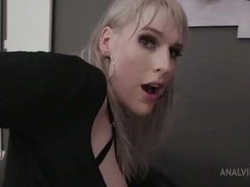 Bareback DAP and anal for blonde T-Girls in BDSM bondage