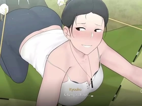 Hentai game with hot mom and friend at summer camp
