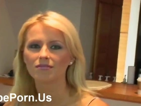 Busty MILF in fishnet gets deepthroat by younger guy