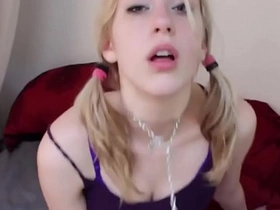 Blonde beauty in pigtails and chain gets BDSM treatment