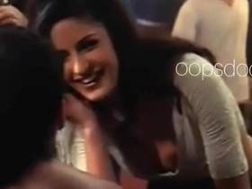 Katrina Kaif revealing her cleavage and nipples while bending over