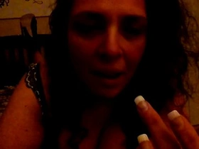 Cute amateur brunette gets instructions for ass play and jerkoff